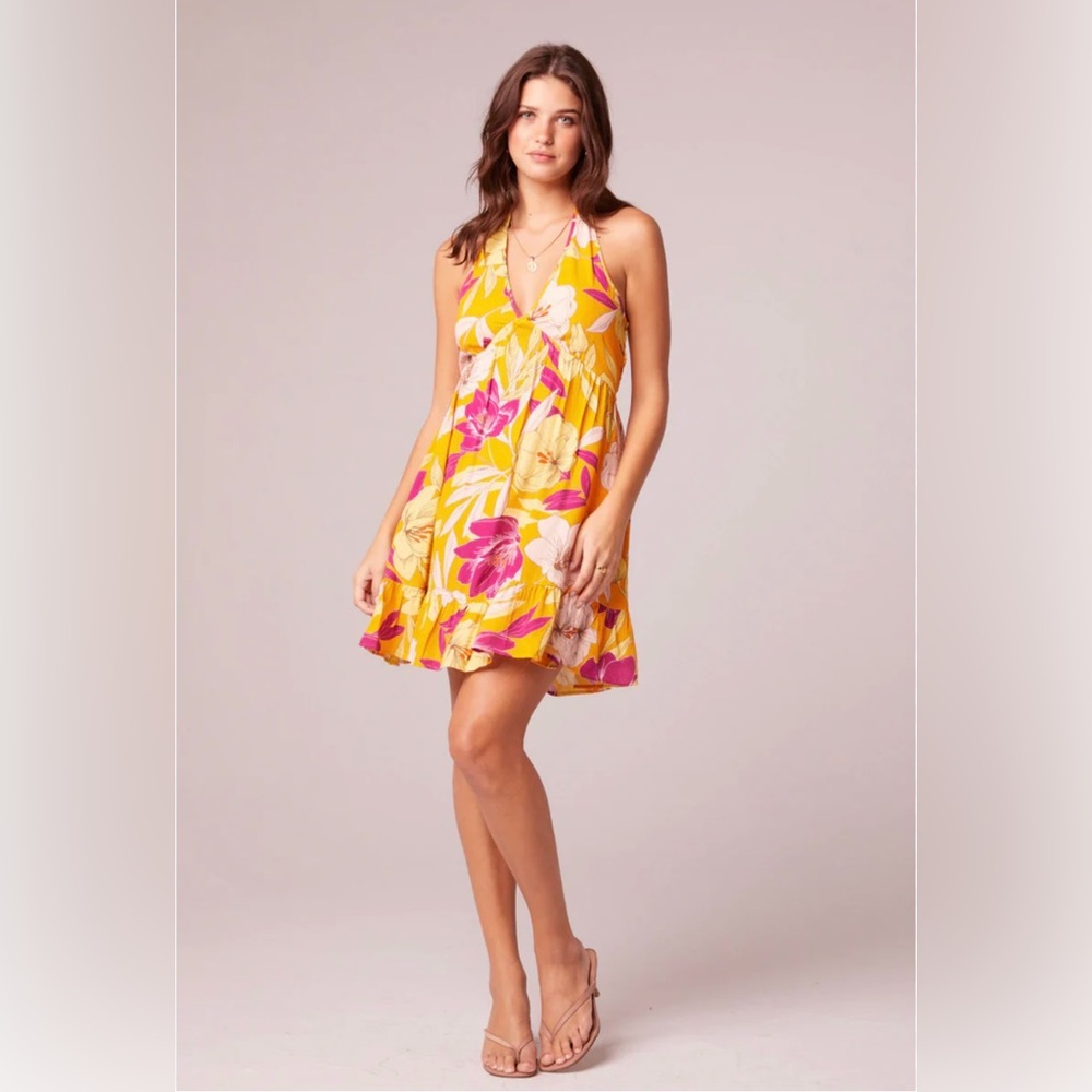 BOG Collective Gold and Fuchsia mini halter dress